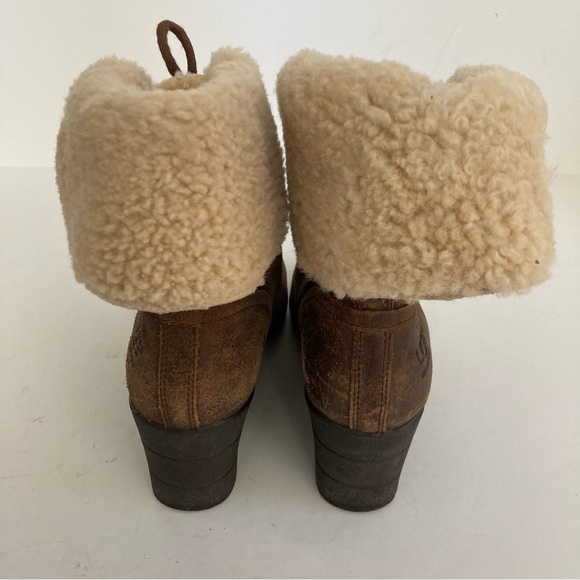 UGG Zea Suede Lace Up Wedge Boot Waterproof Shearling Cuff Brown Leather 10 - Picture 5 of 15